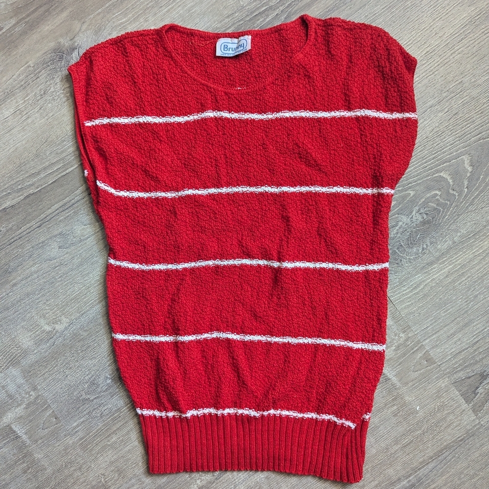 Vintage Brunny Sleeveless Knit Top Red & White Stripe Women's